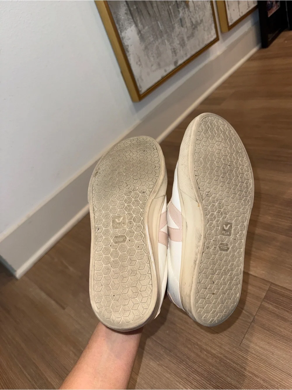 Veja Women's White Leather Sneakers with Pale Pink Accents